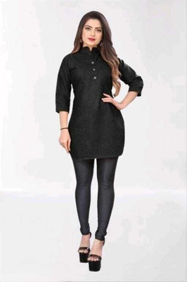 Dhruvi Creation Women Solid A-line Kurta(Black)