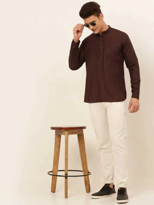 CHIRASVI Men Solid Straight Kurta(Brown)