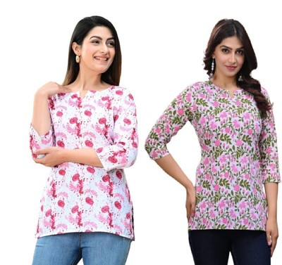 GURUFASHIONS Women Printed Straight Kurta(Multicolor)
