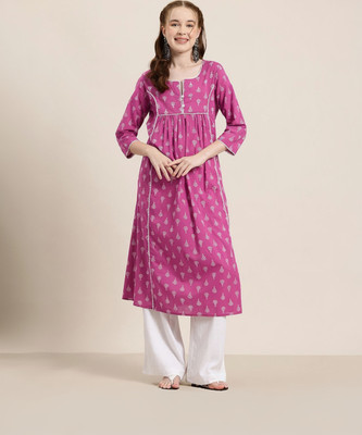 HERE&NOW Women Floral Print A-line Kurta(Purple)