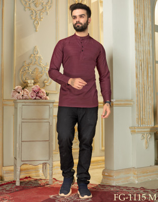 Harekrishna creation Men Striped A-line Kurta(Maroon)