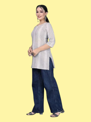 Kfashionbj Women Solid A-line Kurta(White)