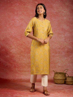 LIBAS Women Printed Straight Kurta(Beige, Brown, Yellow)