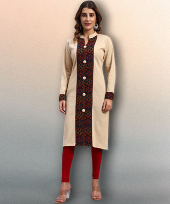 DECANTER Women Self Design Straight Kurta(Beige)