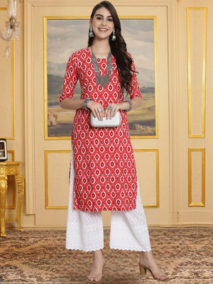 EthnicBasket Women Printed A-line Kurta(Red)