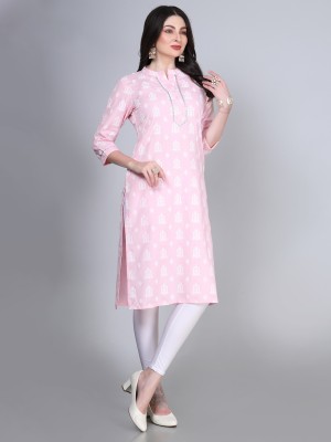 Laxis Women Printed A-line Kurta(Pink)