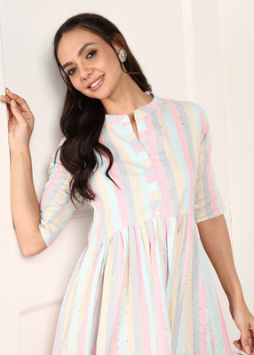 VIMCOTT Women Striped Anarkali Kurta(Multicolor)