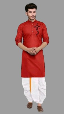 Mamata biswas Men Printed Straight Kurta(Red)