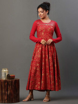 Aurelia Women Floral Print Anarkali Kurta(Red)
