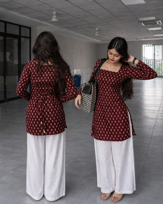 Chhapainama fashion Women Self Design High Low Kurta(Maroon)