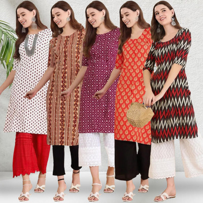 EthnicBasket Women Printed Straight Kurta(Multicolor)