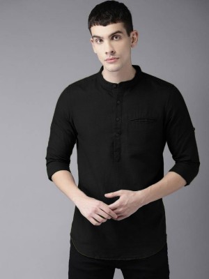 Matronaut Men Solid Straight Kurta(Black)