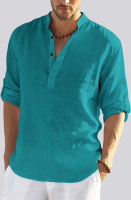 bellstone Men Solid Straight Kurta(Blue)