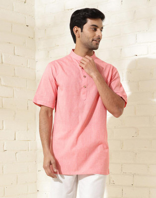 Fabindia Men Solid Straight Kurta(Pink)