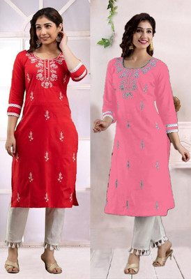 SISTO Women Chikan Embroidery A-line Kurta(Multicolor)