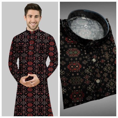 DHASU TRENDZ Men Printed Straight Kurta(Red)