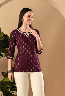 METAFAB Women Printed A-line Kurta(Maroon)