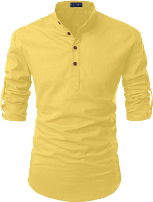 FASHIONPARROT Men Solid Straight Kurta(Yellow)