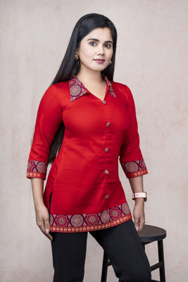 Mayaavi Women Printed Straight Kurta(Red)