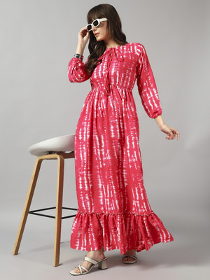 Raiyani Enterprise Women Fit and Flare Pink Maxi/Full Length Dress