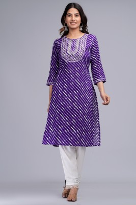 Sarai Jaipur Women Printed Straight Kurta(Purple)