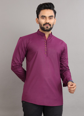 VELLOSTA Men Solid Straight Kurta(Purple)
