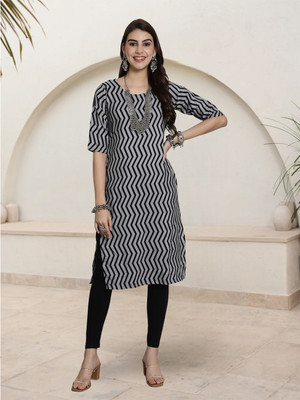 EthnicBasket Women Printed, Striped A-line Kurta(Black)