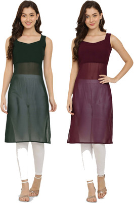 VESICLE Women Solid A-line Kurta(Green, Purple)