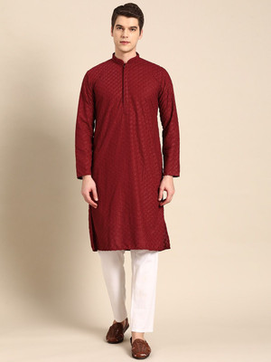 Rajubhai Hargovindas Men Self Design Straight Kurta(Red)