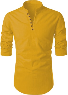 SIGMAN Men Solid Straight Kurta(Gold)