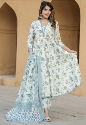 Kaswya Floral Print Anarkali Kurta, Bottom & Dupatta Set