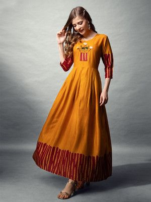 TextileCloth Women Self Design Anarkali Kurta(Yellow)