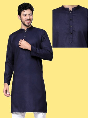 Krisha trend Men Solid Straight Kurta(Blue)