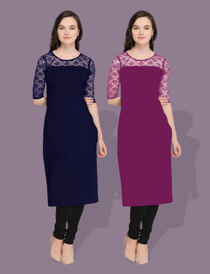 Dream Beauty Fashion Women Self Design Straight Kurta(Purple)