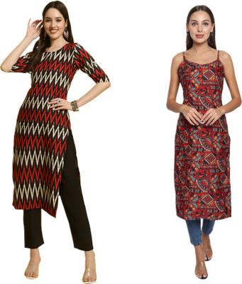 KALLAXI Women Printed Straight Kurta(Multicolor)
