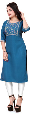 RIDDHI COLLECTION MALL Women Embroidered Straight Kurta(Blue)