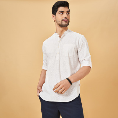 Indus Route by Pantaloons Men Printed Straight Kurta(White)