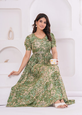 SupBir Women Printed Anarkali Kurta(Green)
