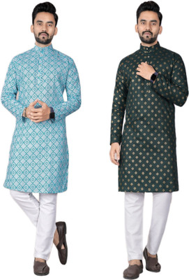 DHASU TRENDZ Men Printed Straight Kurta(Blue, Green)