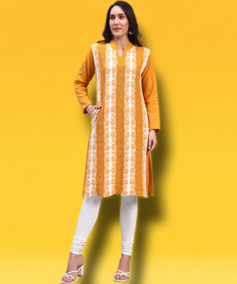 HEMLOCK Women Striped Straight Kurta(Orange)