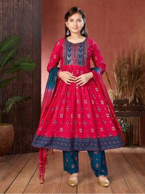 Aarika Girls Printed A-line Kurta(Red)