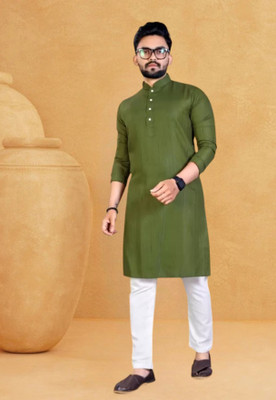 Dollico Men Solid Straight Kurta(Green)