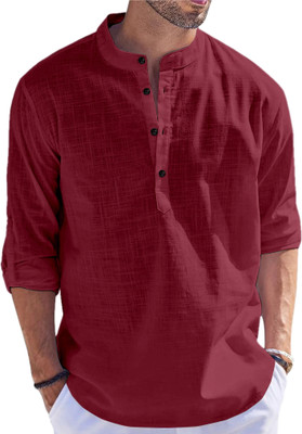 LIRMO Men Solid Straight Kurta(Maroon)