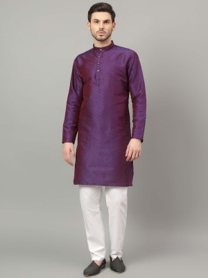 Yugnik Men Woven Design A-line Kurta(Purple)