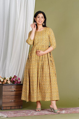 NAHIKO Women Printed Anarkali Kurta(Yellow)
