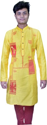 SSS PANJABI Men Printed Pathani Kurta(Yellow)