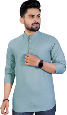 BHUVIKOO Men Solid A-line Kurta(Blue)