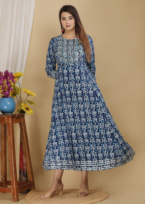 Chahit Women Embroidered, Floral Print Anarkali Kurta(Light Blue)