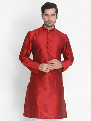 VM Men Solid Straight Kurta(Maroon)