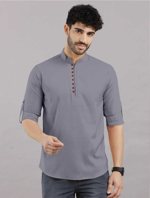 KR24ENTERPRISE Men Solid Straight Kurta(Grey)